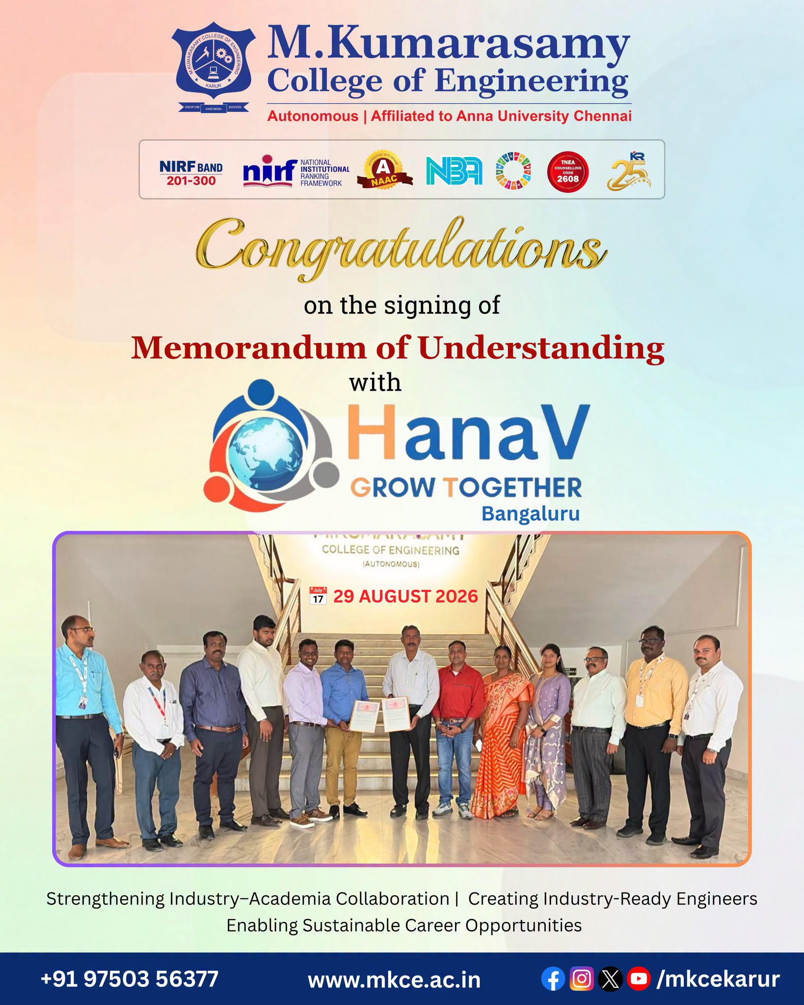Memorandum of Understanding (MoU) with HanaV Manufacturing and Business Pvt. Ltd., Bengaluru